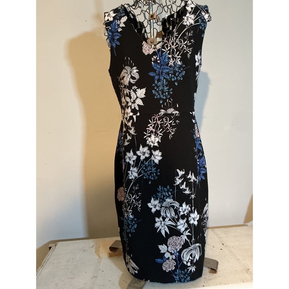 Banana Republic Womens Black Floral Sleeveless V-Neck Sheath Dress Size 2